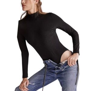 ANTHROPOLOGIE | Daily Practice Shimmer Black Open Back Long Sleeves Bodysuit M